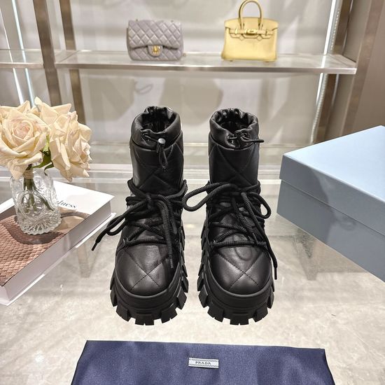 Prada Soft Leather Fur Lined Retro Non Slip Comfort Boots