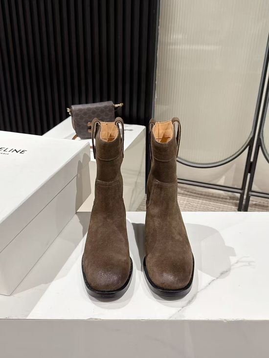 Celine Suede Low-Heel Western Casual Ankle Boots