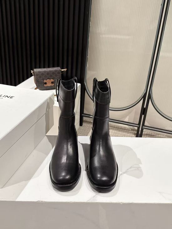 Celine Suede Western Ankle Boots with Low Heel