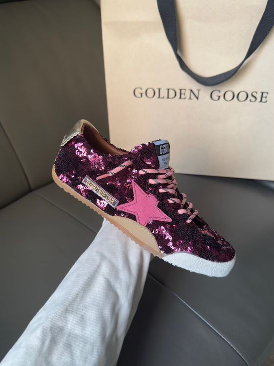 Golden Goose Fuchsia Sequin Casual Comfortable Distressed Walking Sneakers