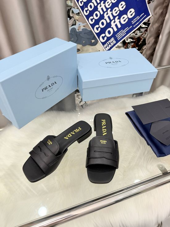 Prada Cowhide Slippers with Genuine Leather Sole Comfortable
