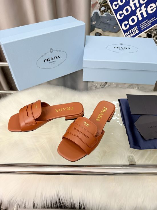 Prada Cowhide Slippers with Genuine Leather Sole Comfortable