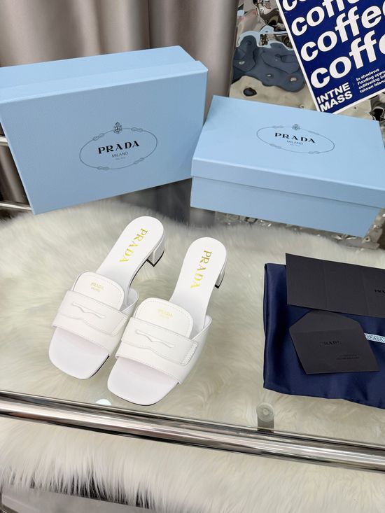 Prada 4CM Heel Cowhide Slippers with Genuine Leather Sole
