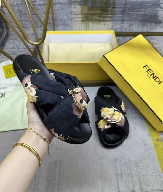Fendi Satin Leopard Print Flat Slide Sandals