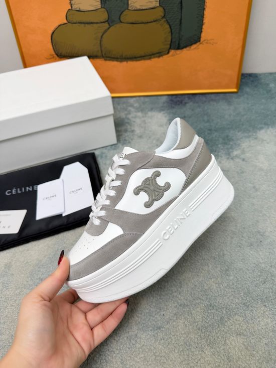 Celine Thick Sole Leather Sneakers Height Increasing Comfortable Casual Shoes