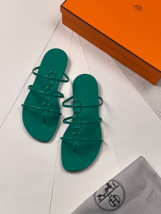 Hermes Chain Decorated Thong Flip Flops with Shiny Sole