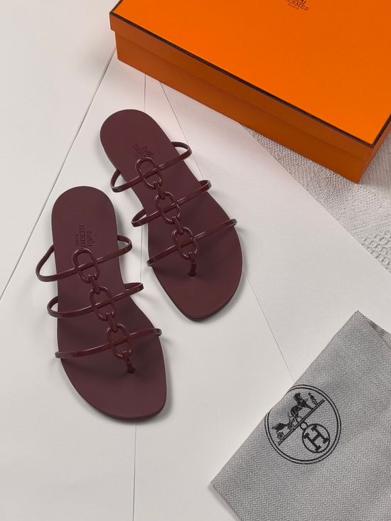 Hermes Chain Decorated Thong Flip Flops with Shiny Sole