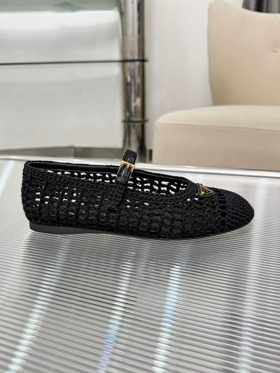 Prada Ballet-inspired Straw Woven Flat Shoes