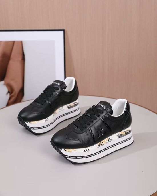 Premiata Minimalist White Casual Sneakers with Embossed Logo Detail