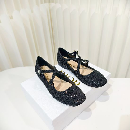 Christian Dior Sparkly Cross Strap Flat Ballet Shoes
