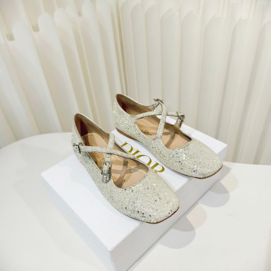 Christian Dior Sparkly Cross Strap Flat Ballet Shoes
