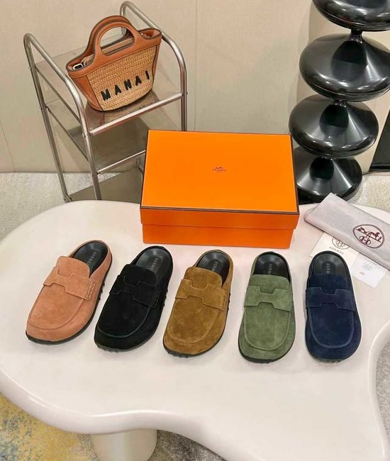 Hermes Comfortable Slip On Flat Casual Mule Shoes