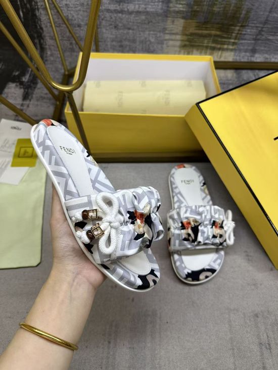 Fendi Satin Bow Flat Slides With Sheepskin Insole