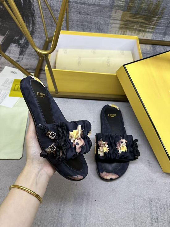 Fendi Satin Bow Flat Slides With Sheepskin Insole
