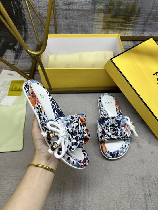 Fendi Satin Bow Flat Slides With Sheepskin Insole