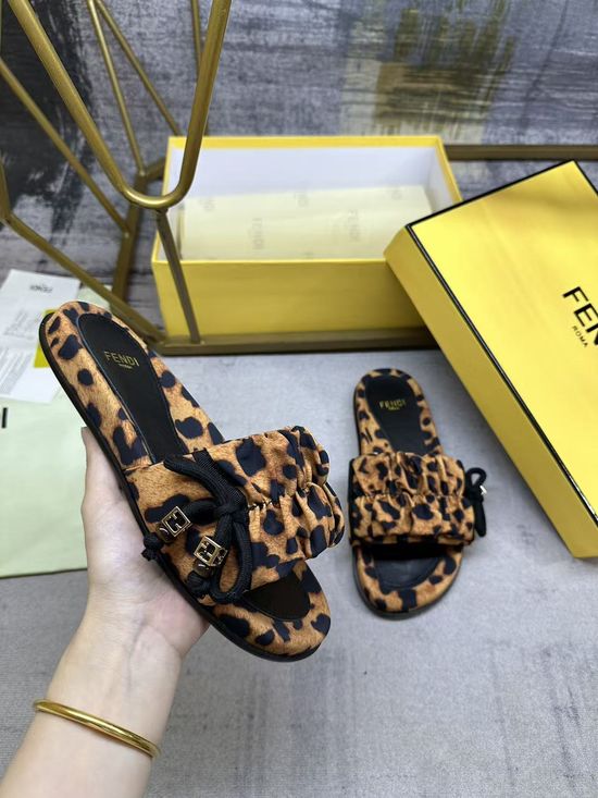 Fendi Satin Bow Flat Slides With Sheepskin Insole