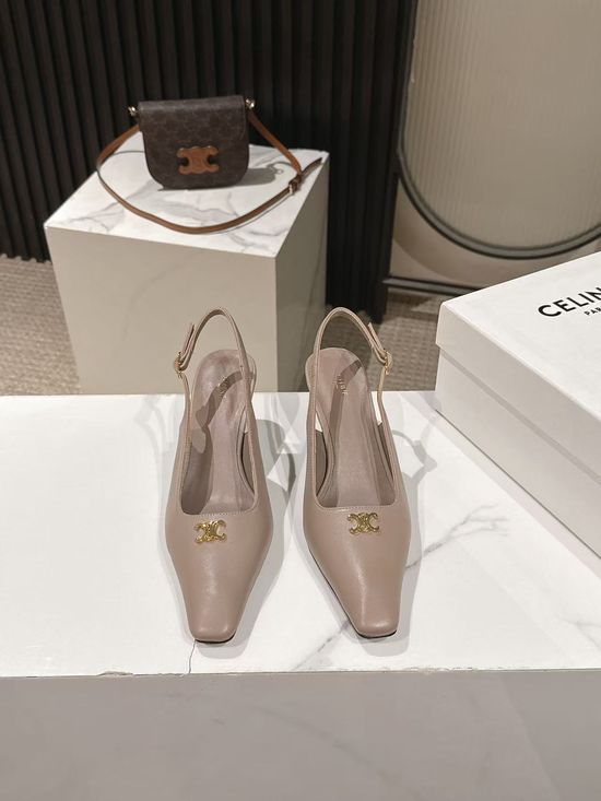Celine Pointed Toe Leather Dress Pumps Elegant Comfortable Low Heel Shoes