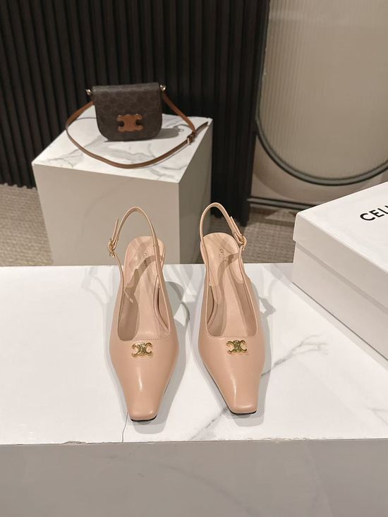 Celine Pointed Toe Leather Dress Pumps Elegant Comfortable Low Heel Shoes