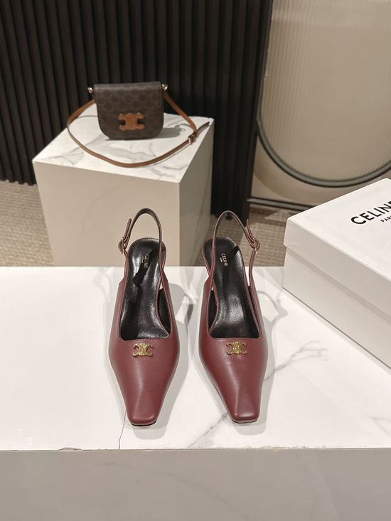 Celine Pointed Toe Leather Dress Pumps Elegant Comfortable Low Heel Shoes