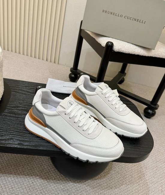 Brunello Cucinelli Grain Leather Casual Sneakers With Non-slip Foam Sole