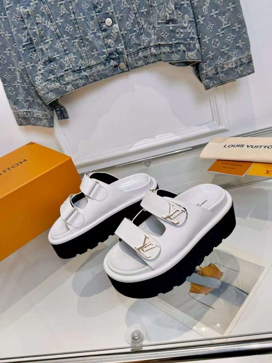 Louis Vuitton Adjustable Hook and Loop Strap Platform Slides