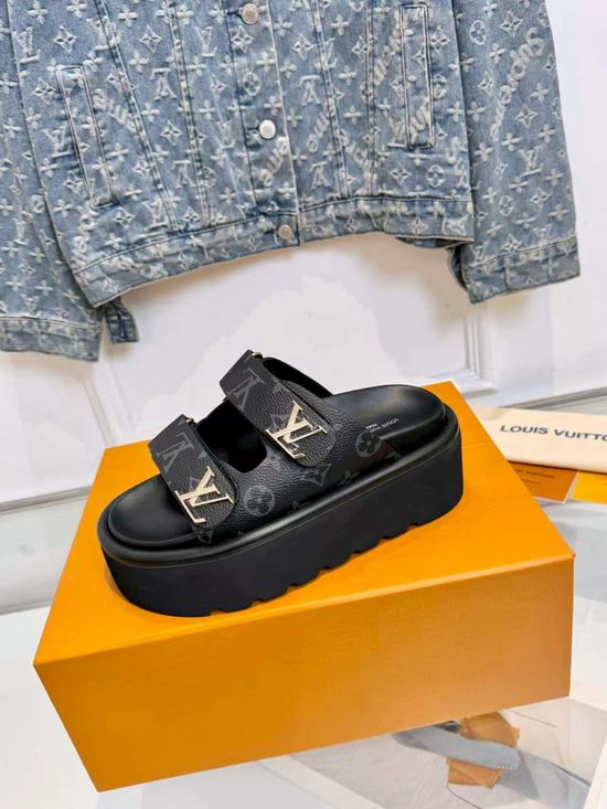 Louis Vuitton Adjustable Hook and Loop Strap Platform Slides
