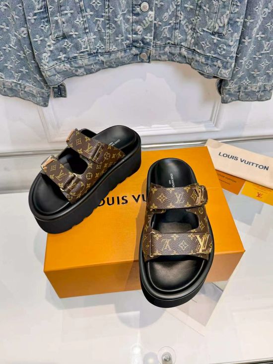 Louis Vuitton Adjustable Hook and Loop Strap Platform Slides