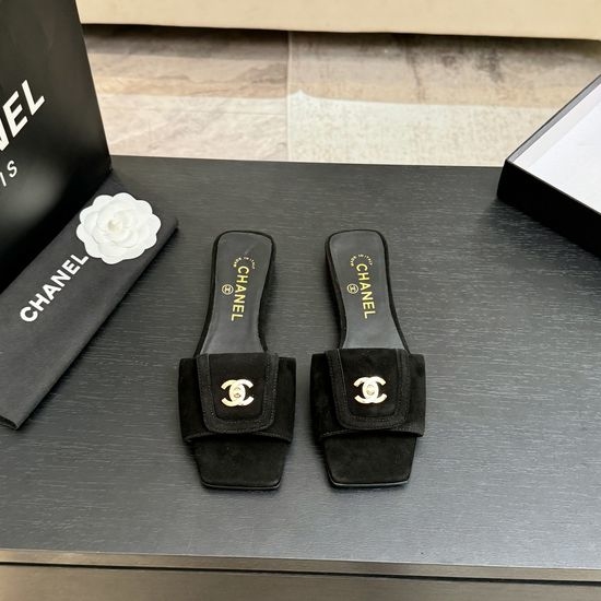 Chanel Leather Square Toe Adjustable Buckle Slip-on Slides