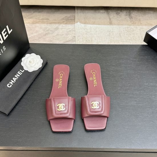 Chanel Leather Square Toe Adjustable Buckle Slip-on Slides