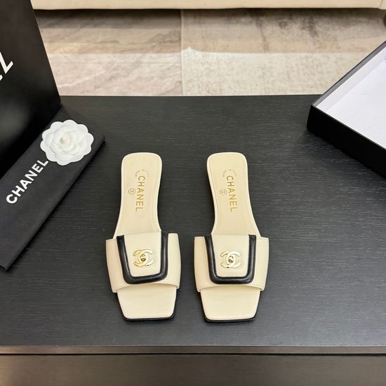 Chanel Leather Square Toe Adjustable Buckle Slip-on Slides