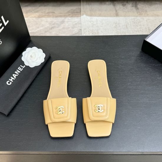 Chanel Leather Square Toe Adjustable Buckle Slip-on Slides