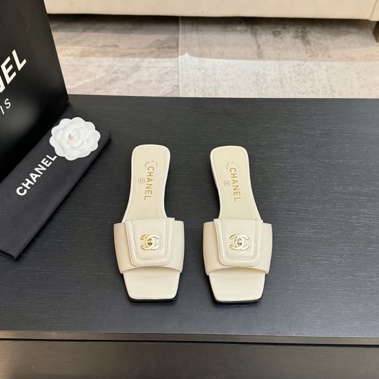 Chanel Leather Square Toe Adjustable Buckle Slip-on Slides