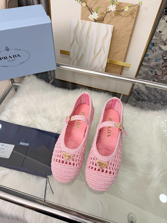 Prada Ballet-inspired Straw Woven Flat Shoes
