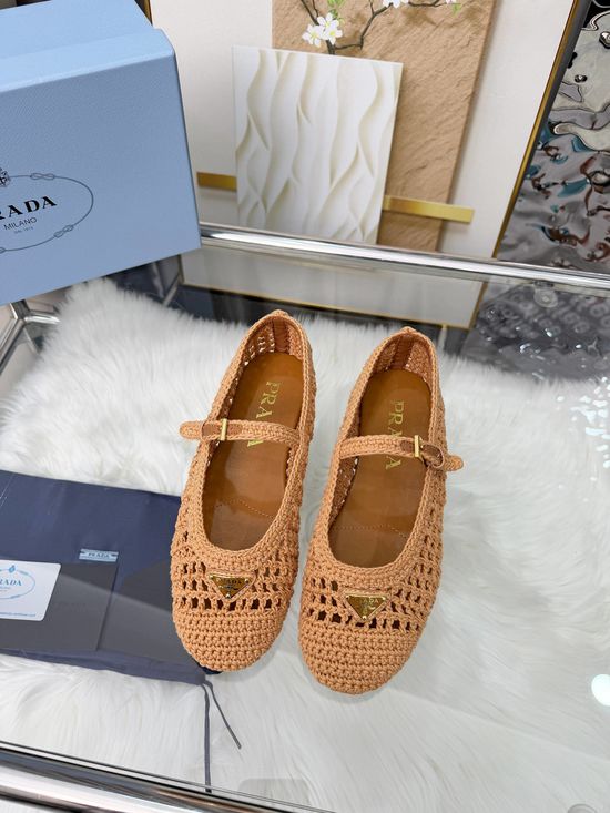Prada Ballet-inspired Straw Woven Flat Shoes