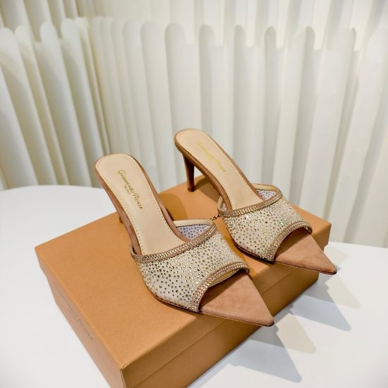 Gianvito Rossi Rhinestone Embellished Mesh Pointed Toe Heeled Slides