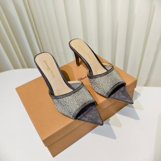 Gianvito Rossi Rhinestone Embellished Mesh Pointed Toe Heeled Slides