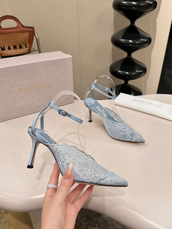 Jimmy Choo Lace Upper Sheepskin Lined Leather Sole Heels