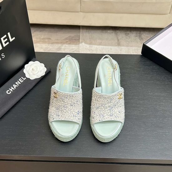 Chanel Genuine Leather Wedge Sandals with Premium Packaging