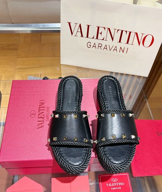 Valentino Studded Espadrille Wedge Sandals Premium Leather Non Slip Sole