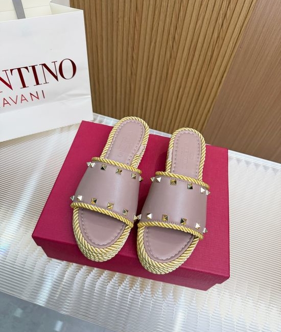 Valentino Studded Espadrille Wedge Sandals Premium Leather Non Slip Sole