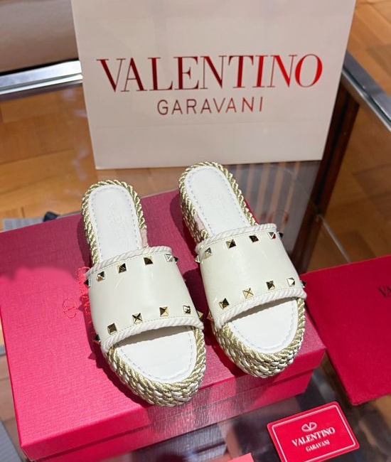 Valentino Studded Espadrille Wedge Sandals Premium Leather Non Slip Sole