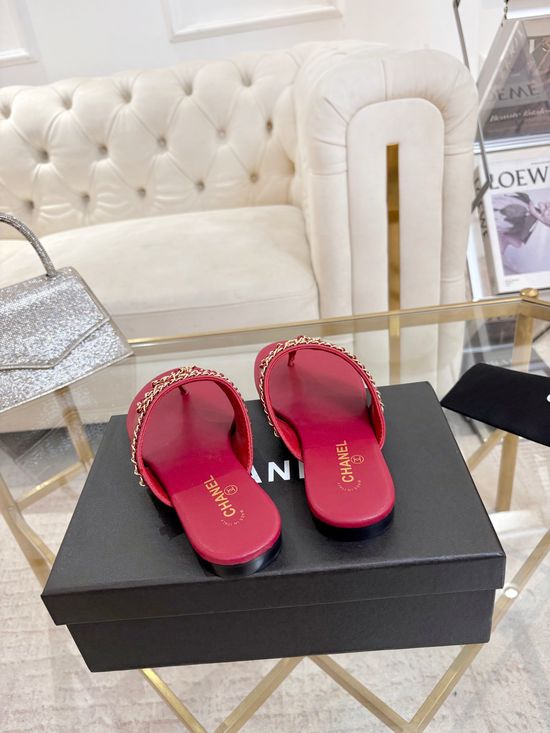 Chanel Bow Chain Decor Flat Thong Casual Sandals