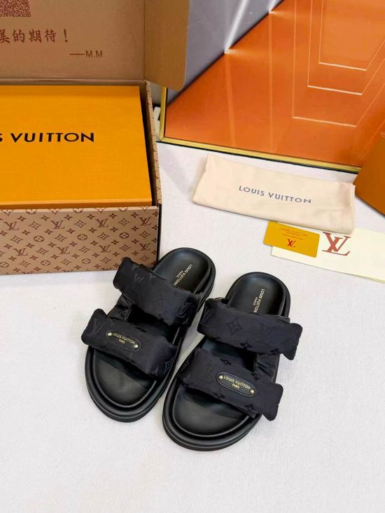 Louis Vuitton Printed Hook-and-loop Platform Slide Sandals