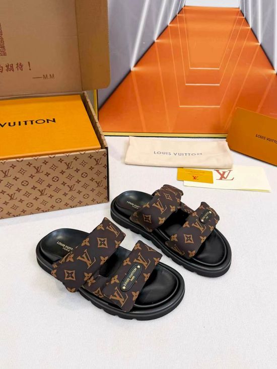 Louis Vuitton Printed Hook-and-loop Platform Slide Sandals