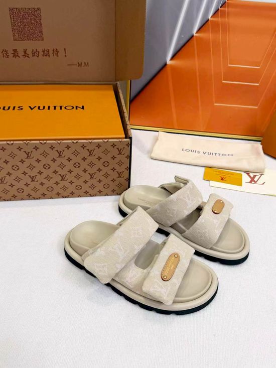 Louis Vuitton Printed Hook-and-loop Platform Slide Sandals