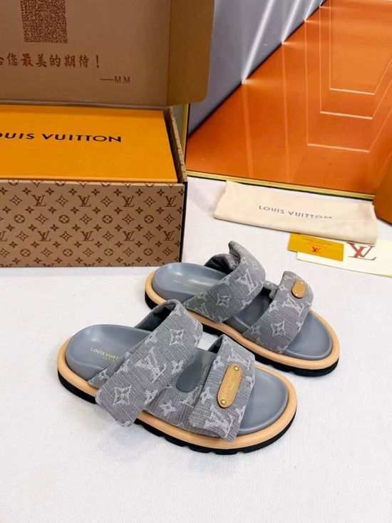 Louis Vuitton Printed Hook-and-loop Platform Slide Sandals