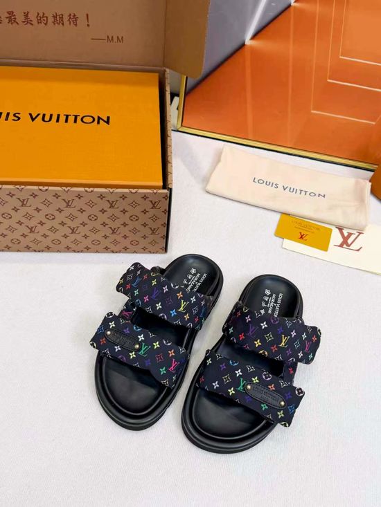 Louis Vuitton Printed Platform Slides with Adjustable Fasteners