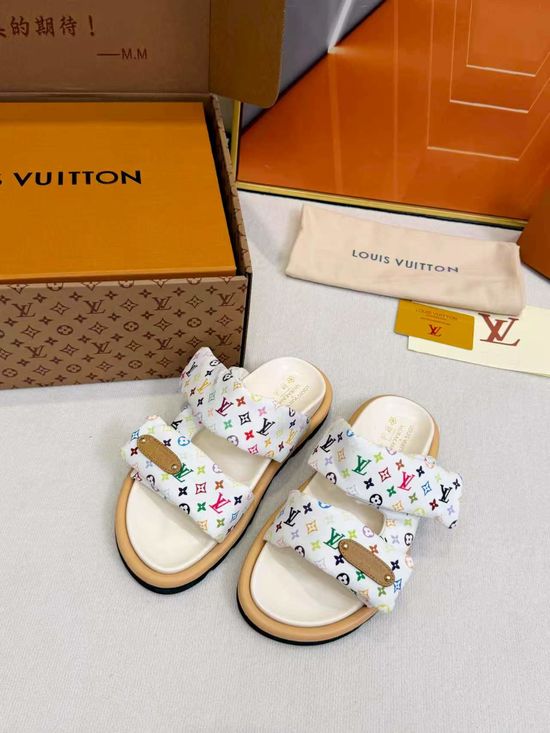 Louis Vuitton Printed Hook-and-loop Platform Slide Sandals