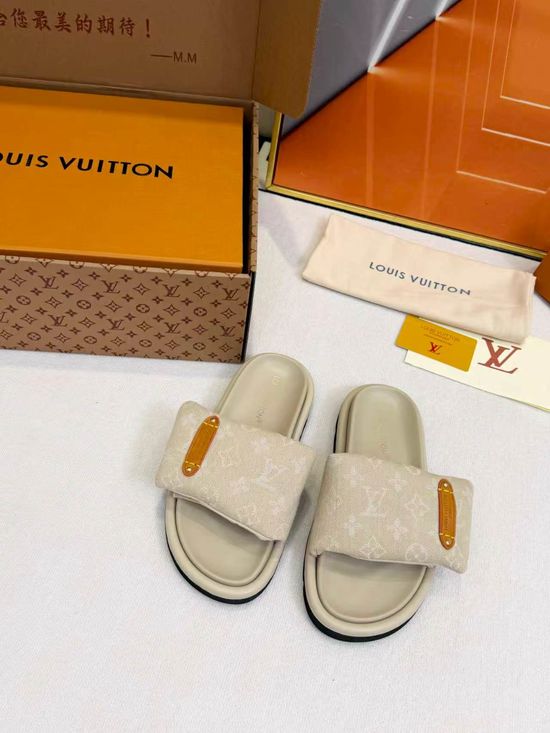 Louis Vuitton Printed Hook-and-loop Platform Slide Sandals
