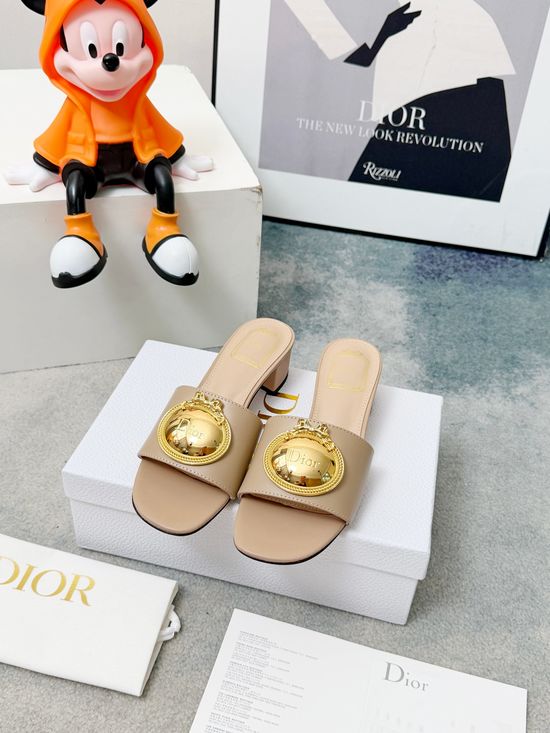 Christian Dior Embossed Pattern Leather Low Heel Slides